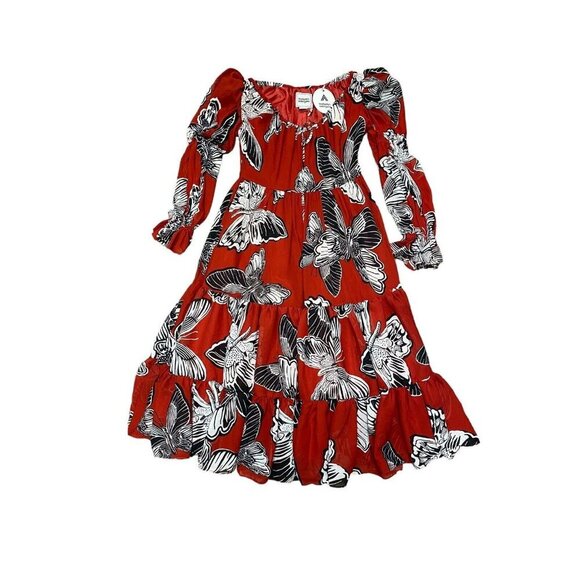 Autumn Adeigbo Sz 2 Dress Red Black Georgette Butterfly Luxury Designer Retro - Picture 4 of 12